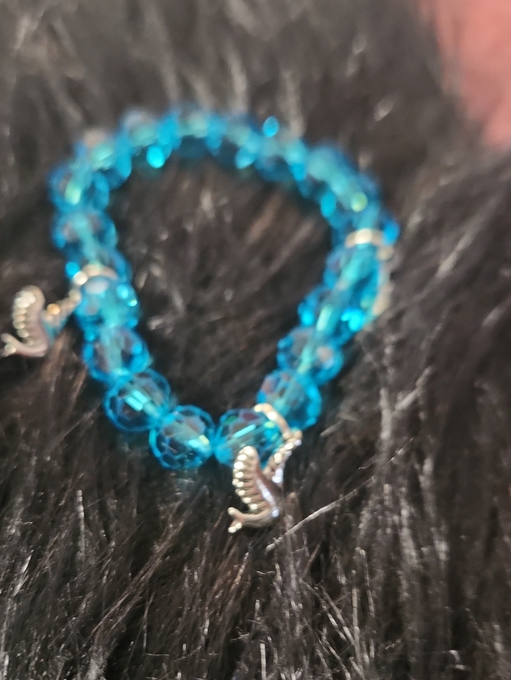 Hand Crafted Teal Crystal Bracelet with Silver Dove Charms